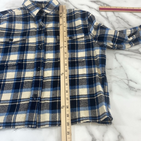 Sojara Button Cropped Jacket Women Size Small Blue Sequin Star Flannel Plaid - Picture 9 of 11